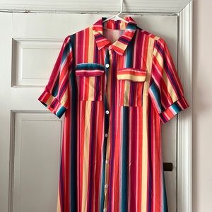 Bright Multicolor Striped Button-up Maxi Dress